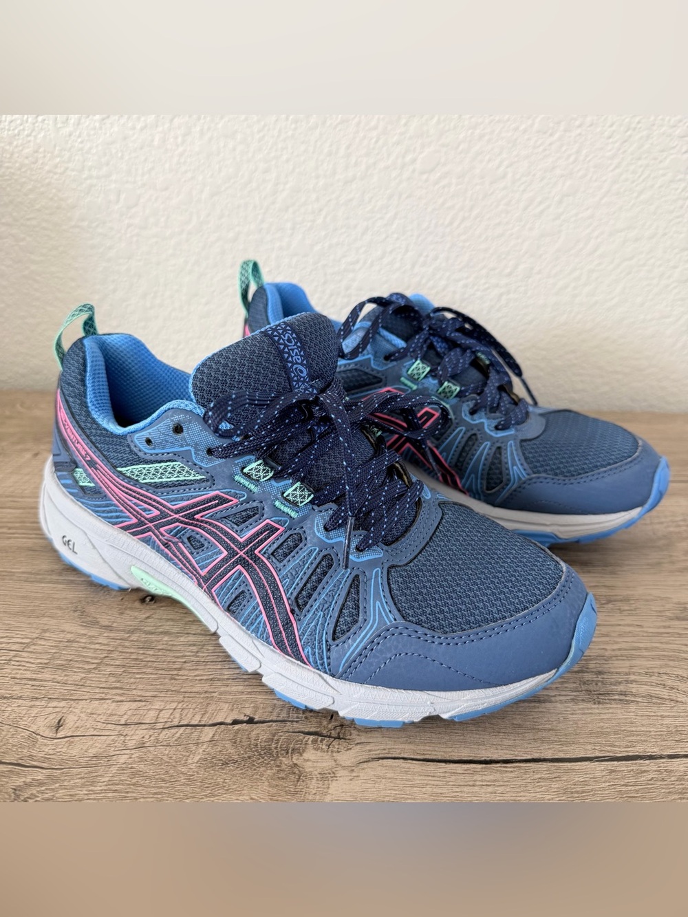 Asics Gel Venture 7 Blue Pink Running Shoes Athletic Sneakers Lace Up Womens 7.5